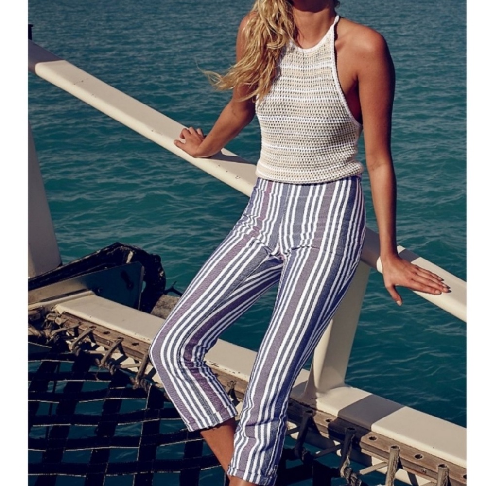 Free People Stripe Mod Linen Trousers NWT